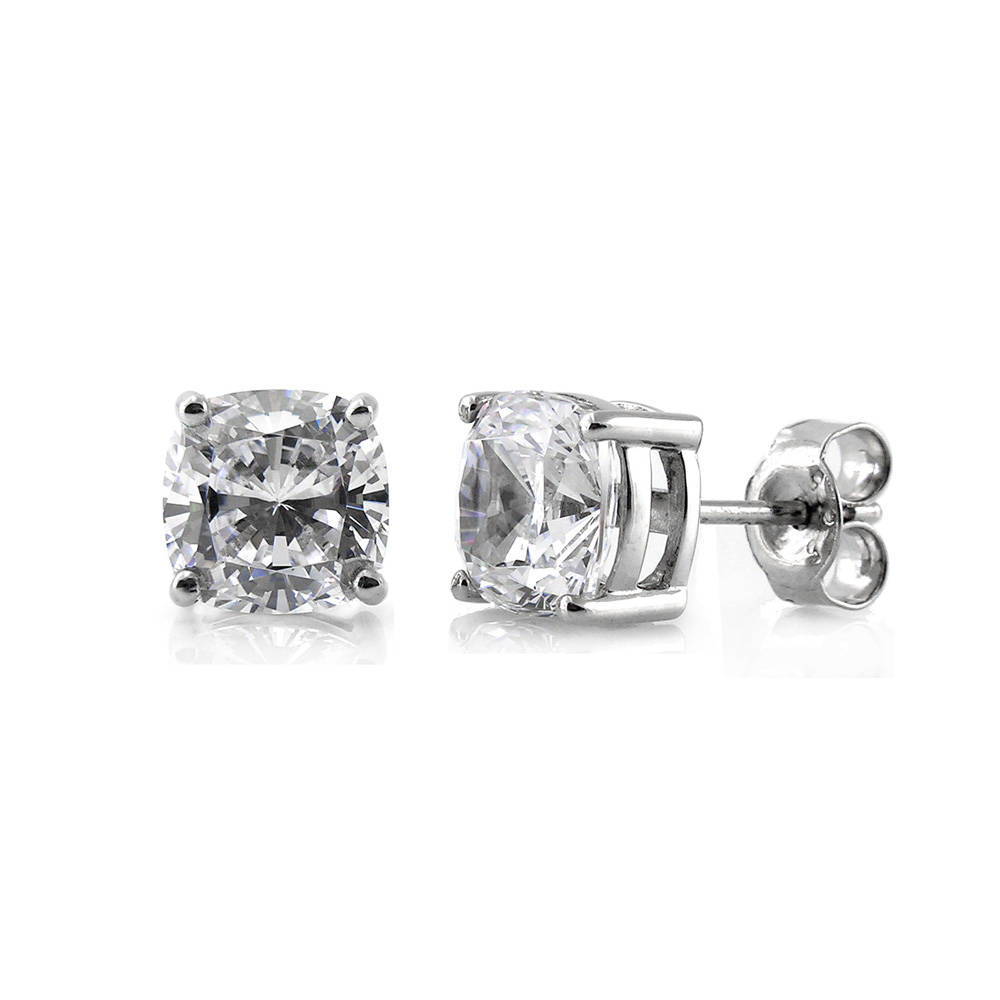 Solitaire Cushion CZ Stud Earrings in Sterling Silver, 2 of 11