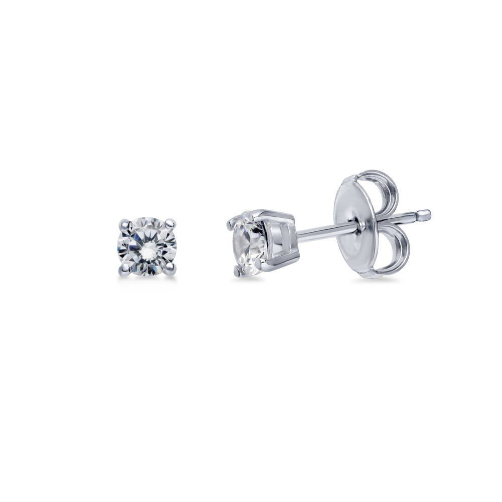 Solitaire Round CZ Stud Earrings in Sterling Silver, 1 of 14