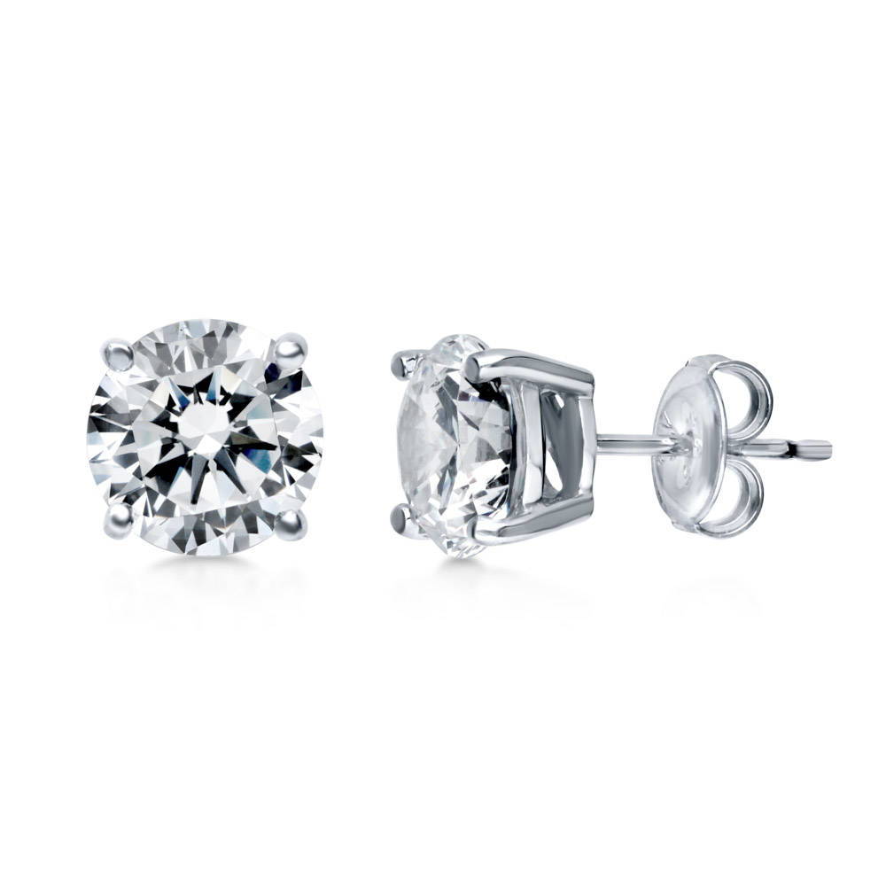 Solitaire Round CZ Stud Earrings in Sterling Silver