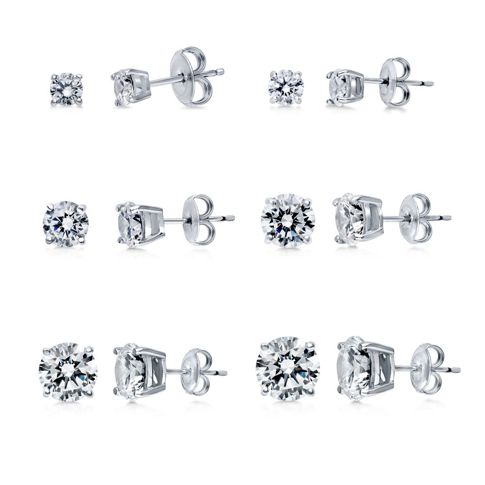 Solitaire Round CZ Stud Earrings in Sterling Silver, 2 of 14
