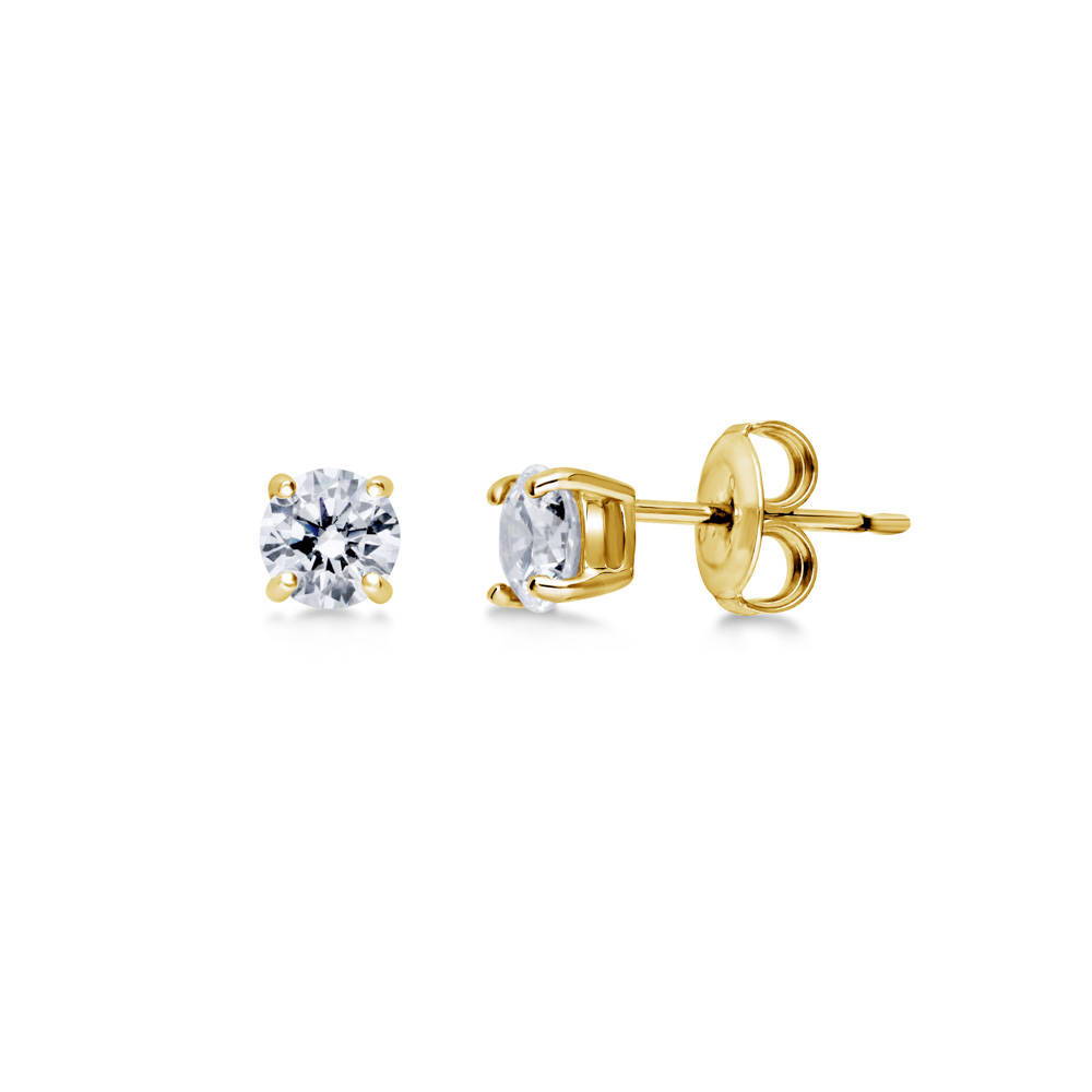 Solitaire Round CZ Stud Earrings in Gold Flashed Sterling Silver, 1 of 14