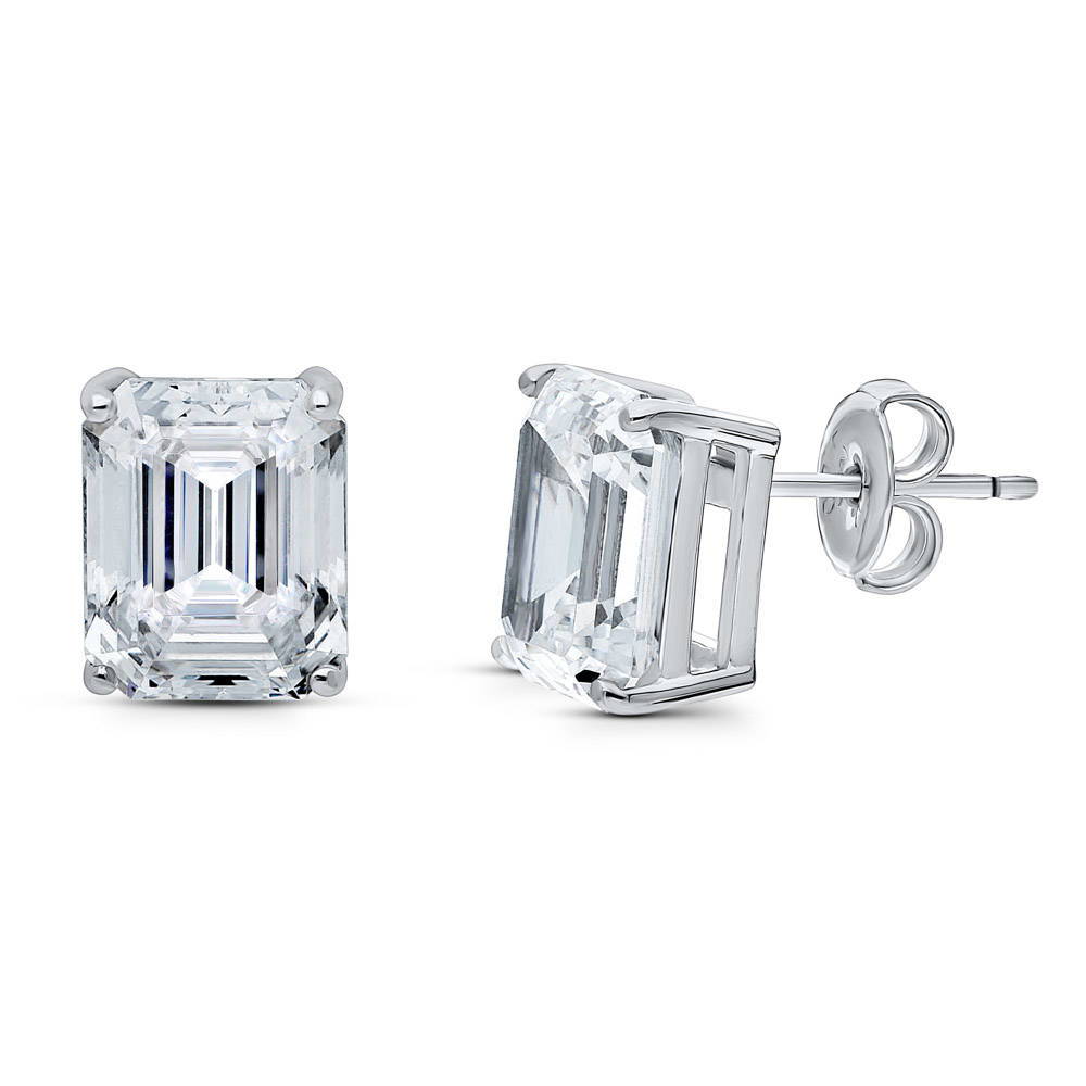 Solitaire Emerald Cut CZ Stud Earrings in Sterling Silver