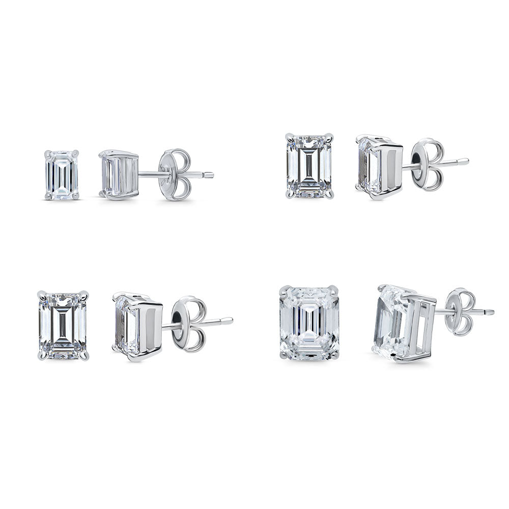 Solitaire Emerald Cut CZ Stud Earrings in Sterling Silver, 2 of 10