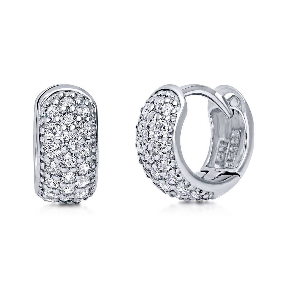 Dome CZ Huggie Earrings in Sterling Silver, 2 Pairs