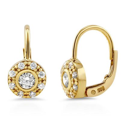 Halo CZ Earrings in Gold Flashed Sterling Silver, 2 Pairs