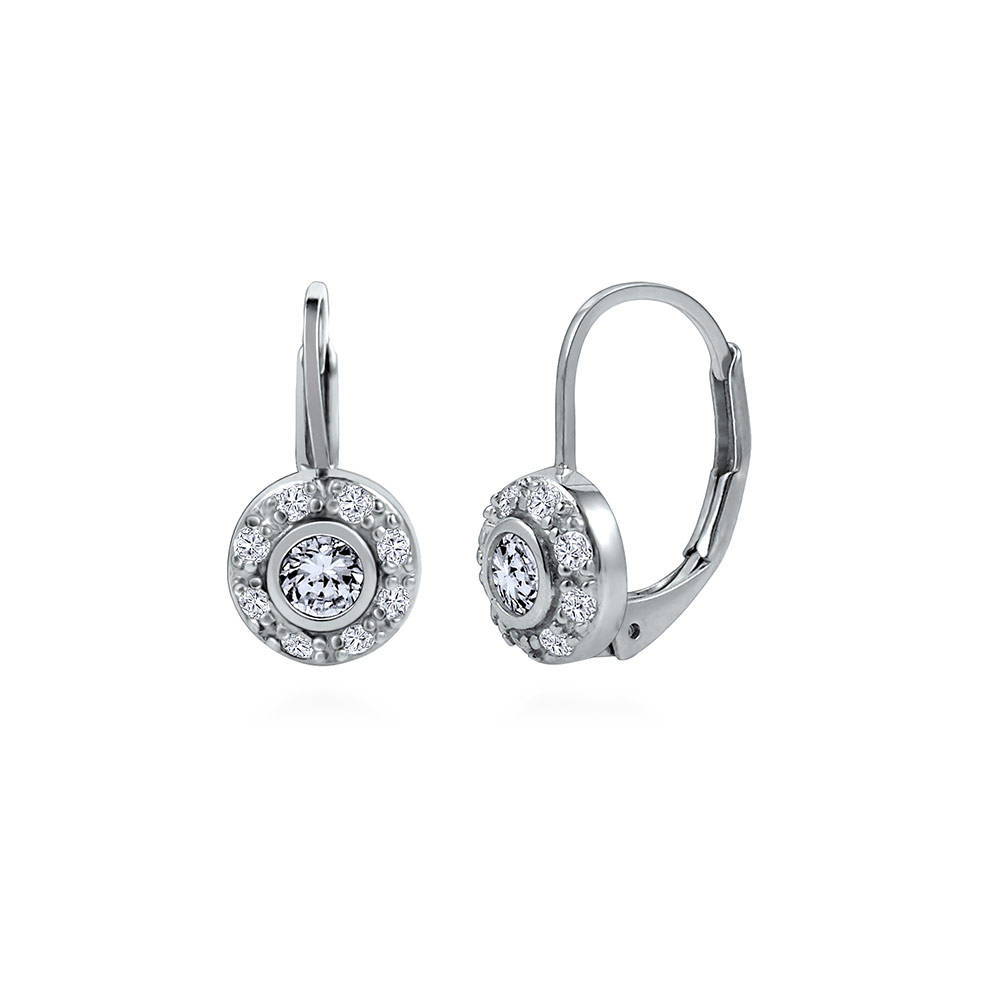 Halo Round CZ Leverback Dangle Earrings in Sterling Silver, 2 Pairs, 4 of 9