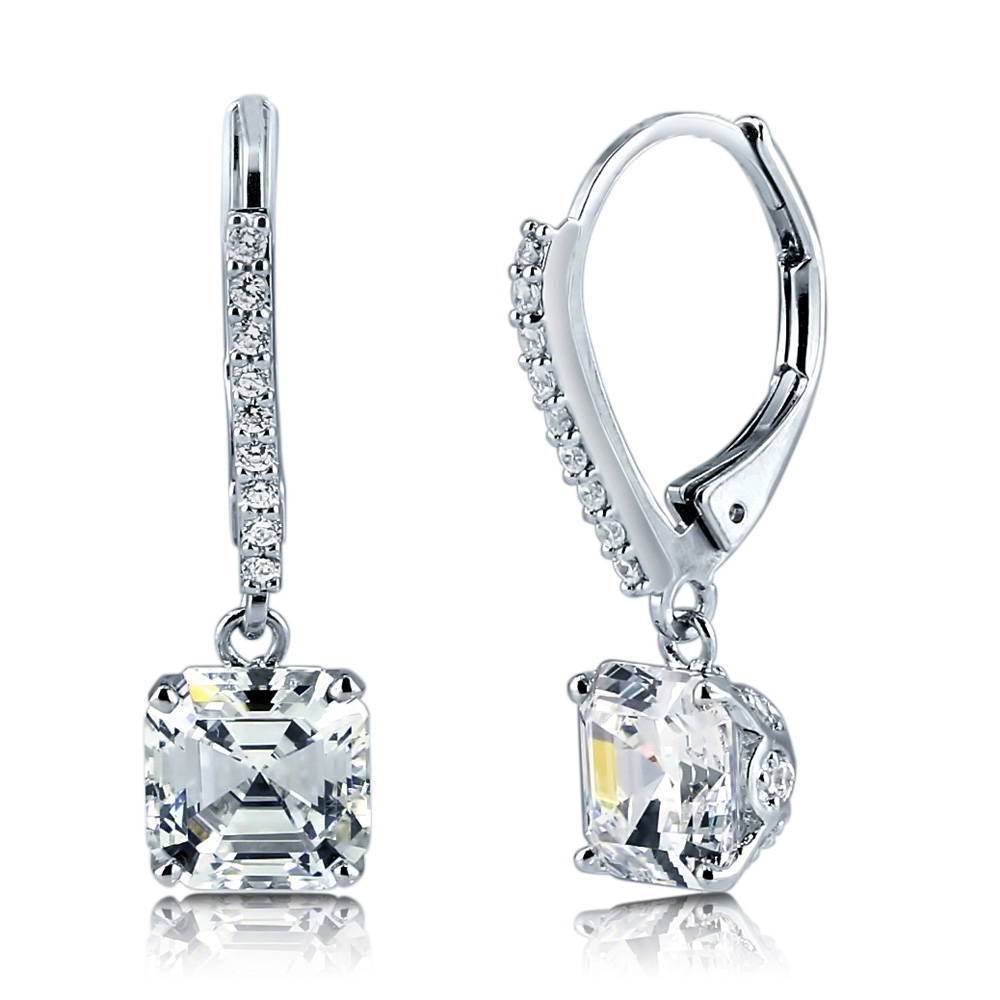 CZ Leverback Dangle Earrings in Sterling Silver