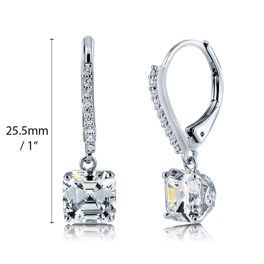 CZ Leverback Dangle Earrings in Sterling Silver