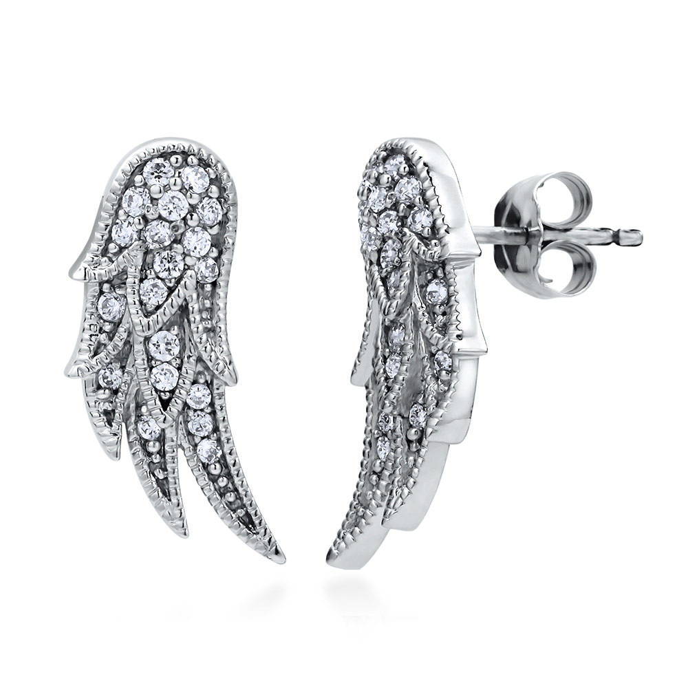 Angel Wings CZ Stud Earrings in Sterling Silver, 1 of 4