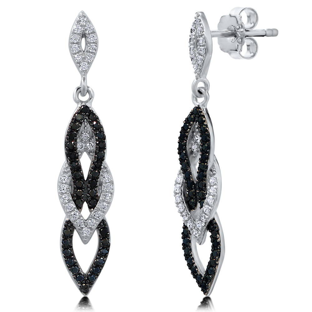 Black and White CZ Necklace and Earrings Set in Sterling Silver