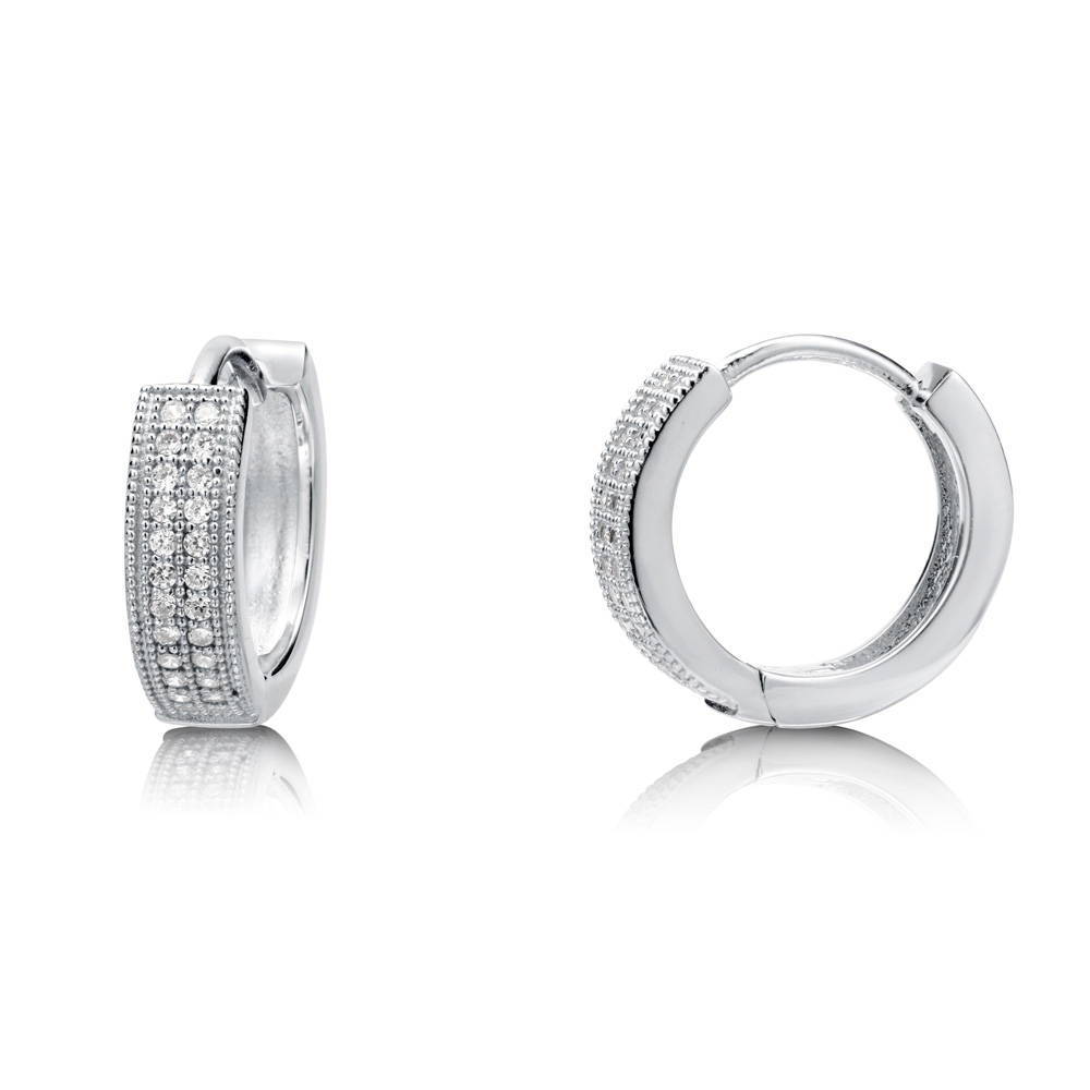 Milgrain CZ Huggie Earrings in Sterling Silver, 2 Pairs