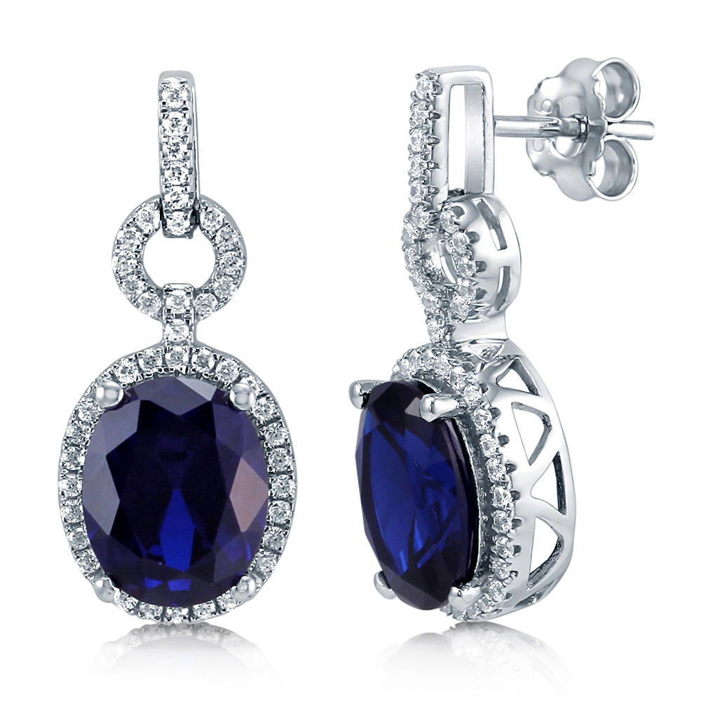 Halo Simulated Blue Sapphire Oval CZ Set in Sterling Silver, 4 of 9