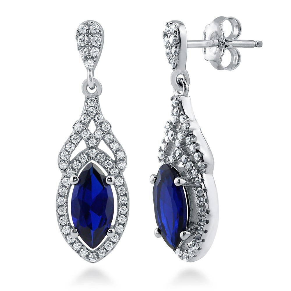 Halo Simulated Blue Sapphire Marquise CZ Set in Sterling Silver, 4 of 9