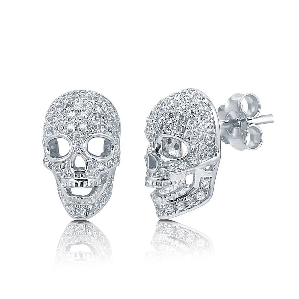 Skull Bones CZ Stud Earrings in Sterling Silver, 1 of 6