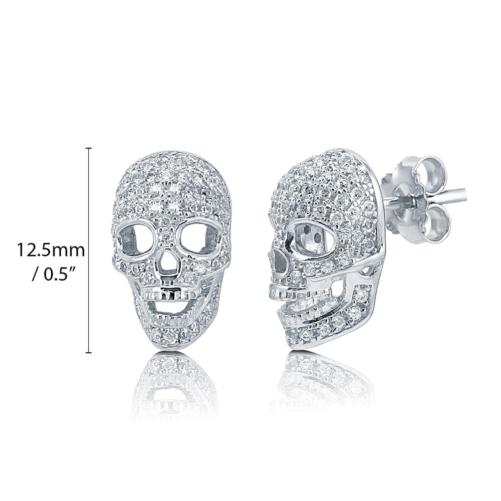 Skull Bones CZ Necklace and Earrings Set in Sterling Silver, front view