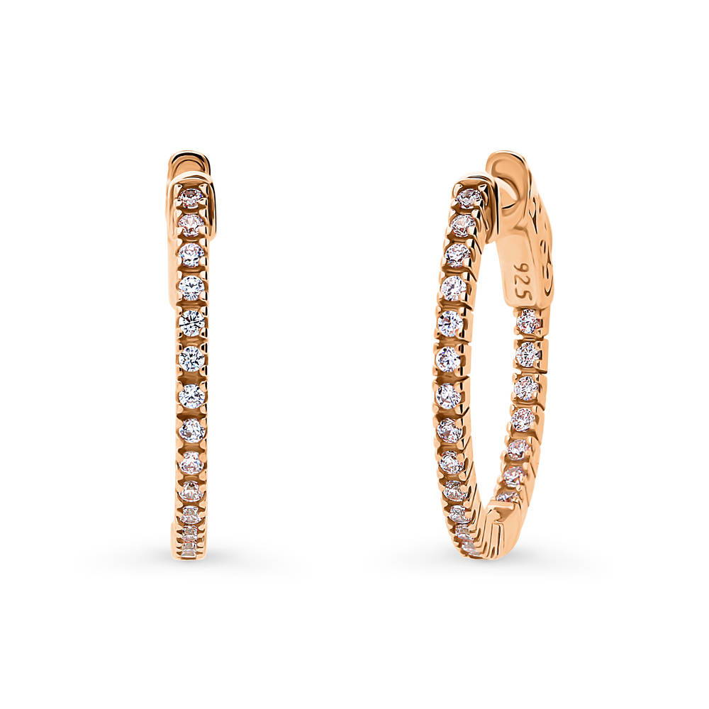 CZ Medium Inside-Out Hoop Earrings in Sterling Silver 0.75 inch, Rose Gold Flashed