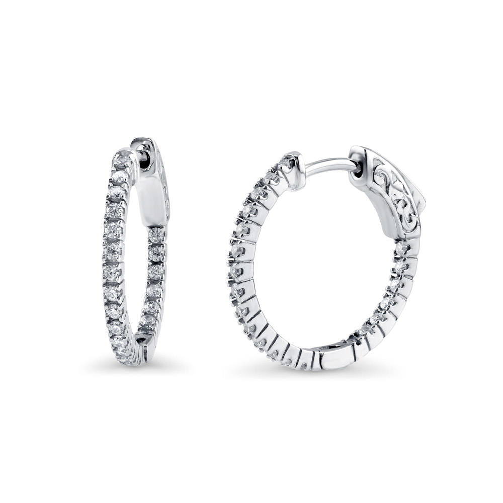 CZ Medium Inside-Out Hoop Earrings in Sterling Silver 0.75"