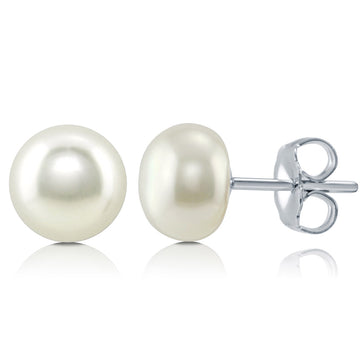 Solitaire Cream Round Cultured Pearl Stud Earrings in Sterling Silver