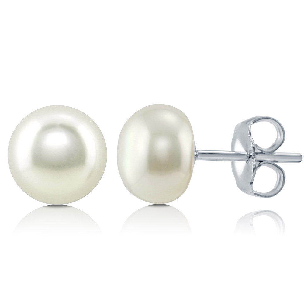 Solitaire Cream Round Cultured Pearl Stud Earrings in Sterling Silver, 1 of 4