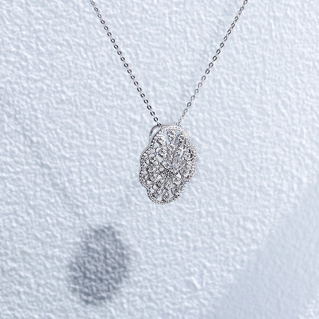 Flower Art Deco Filigree CZ Necklace in Sterling Silver