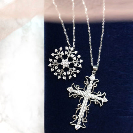 Image Contain: Cross Pendant Necklace, Snowflake Pendant Necklace