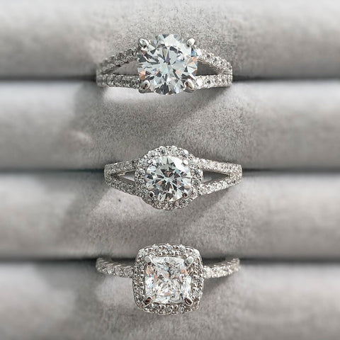 Image Contain: Halo Ring, Solitaire with Side Stones Ring, Solitaire with Side Stones Split Shank Ring