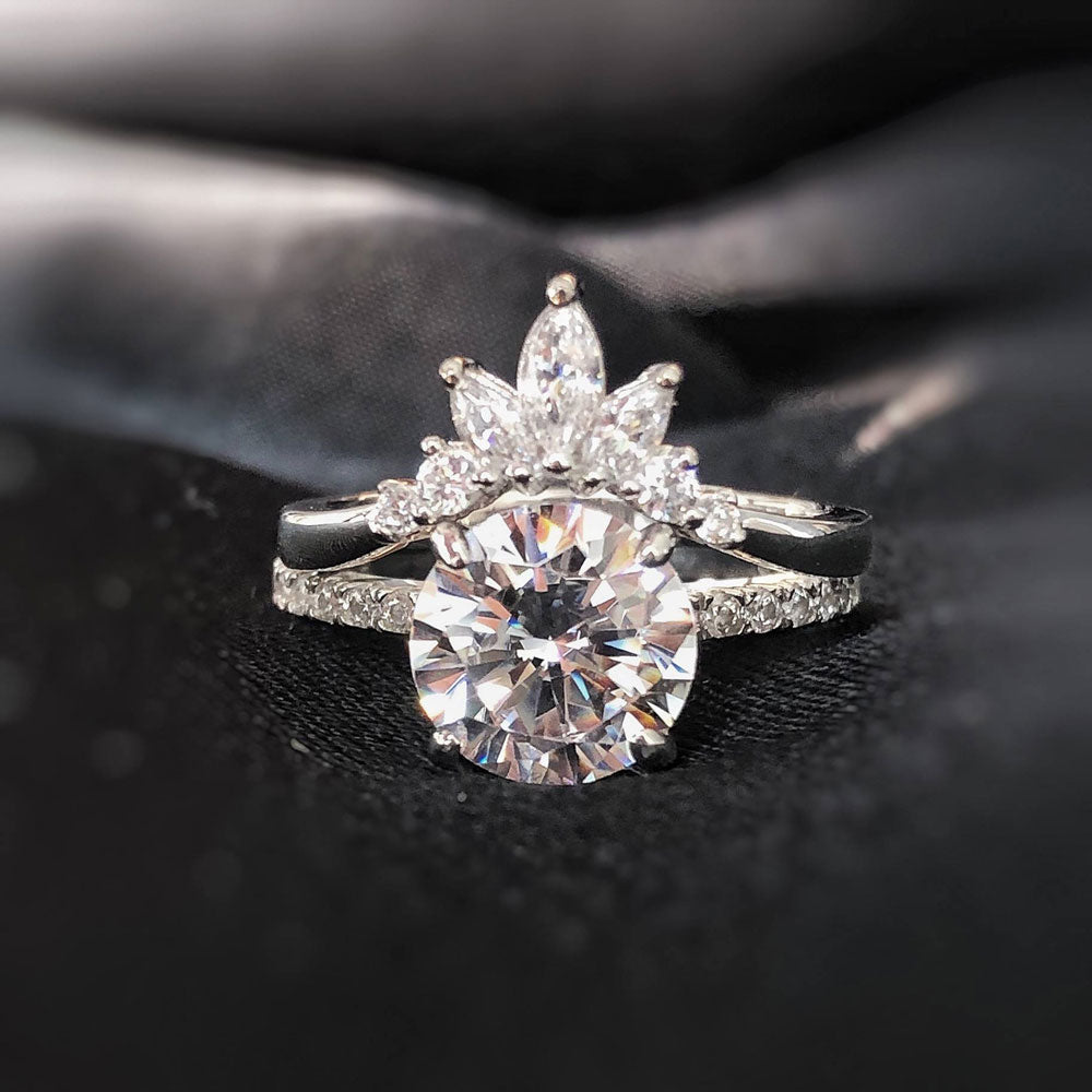 Image Contain: Flower Curved Band, Solitaire with Side Stones Ring
