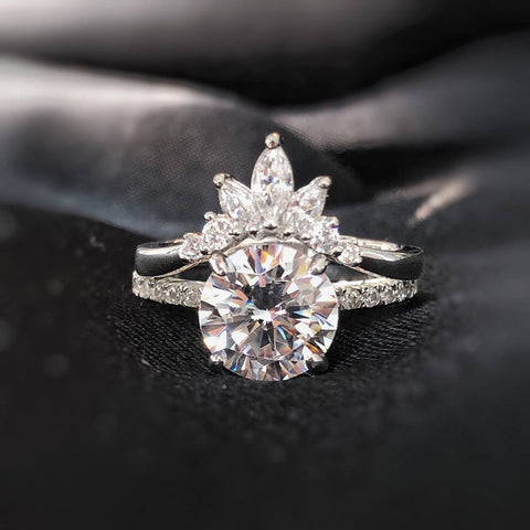 Image Contain: Flower Curved Band, Solitaire with Side Stones Ring