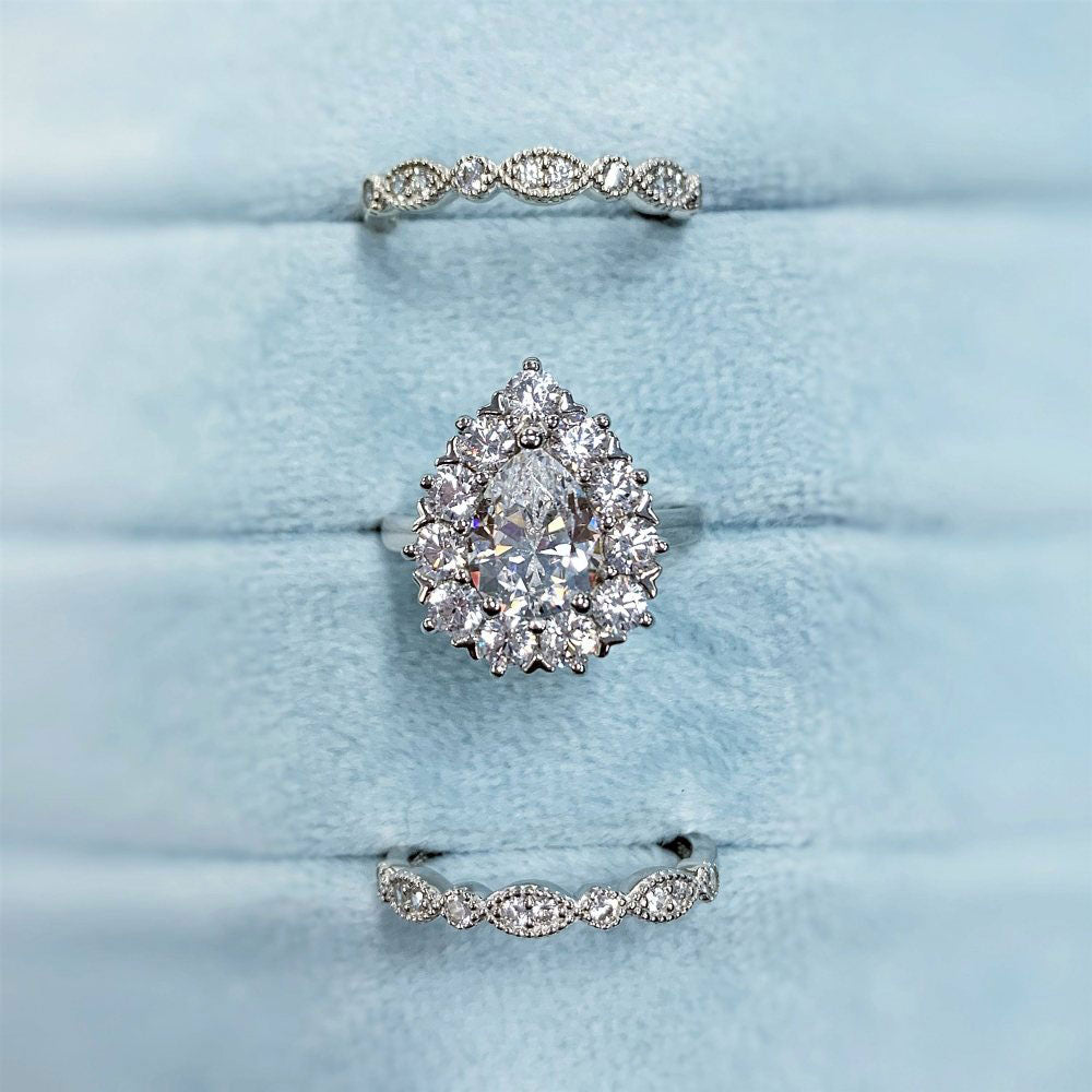 Image Contain: Halo Ring, Milgrain Half Eternity Ring