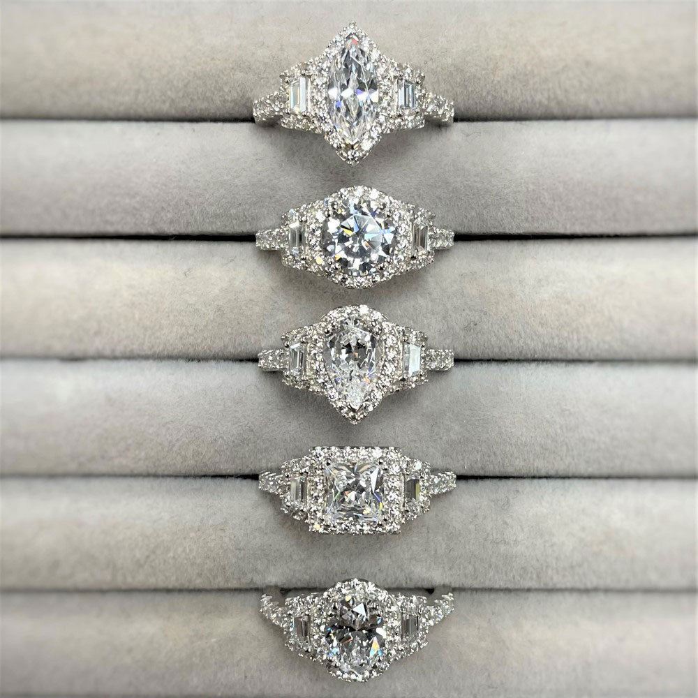 Silver 3-Stone Halo 1.3ct Pear CZ Wedding Engagement Ring