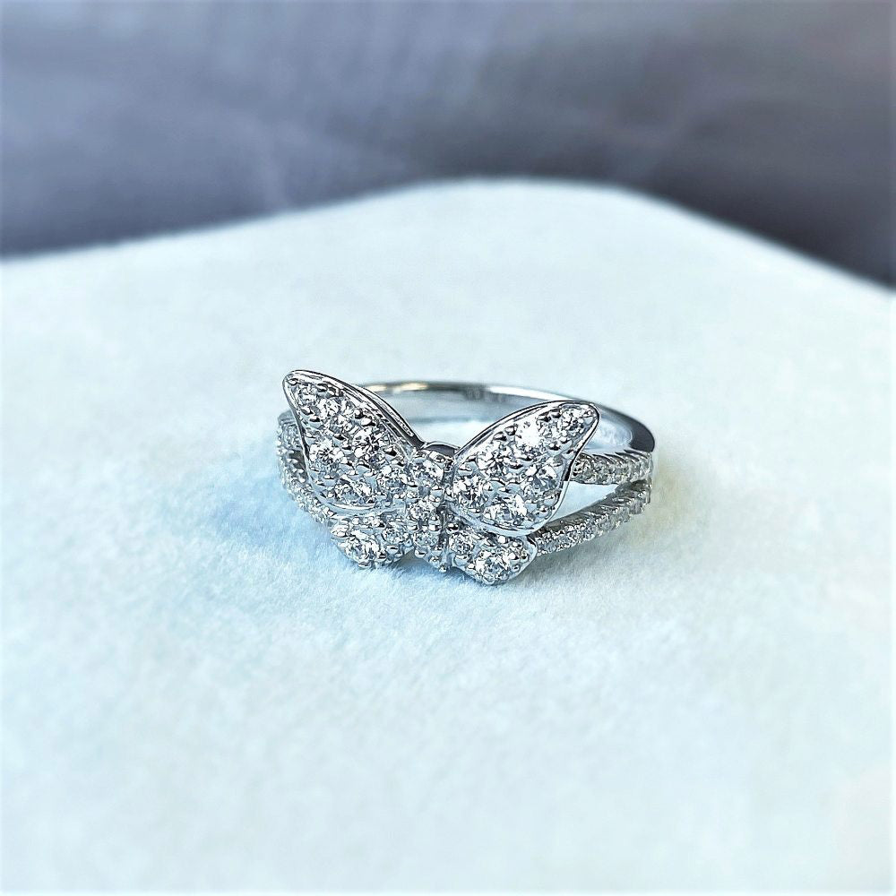 Flatlay view of Butterfly CZ Ring in Sterling Silver, 10 of 11