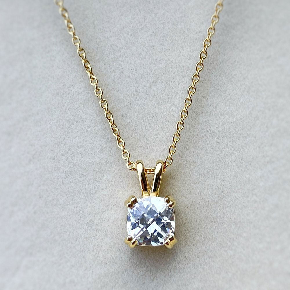 Flatlay view of Solitaire 1.25ct CZ Necklace in Gold Flashed Sterling Silver, 5 of 7