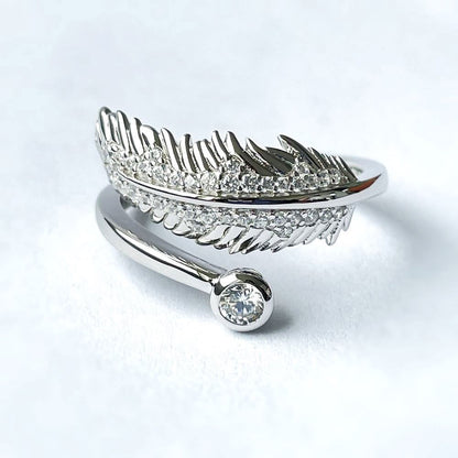 Feather Bypass Wrap CZ Ring in Sterling Silver