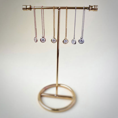 CZ Threader Earrings in Gold Flashed Sterling Silver, 2 Pairs
