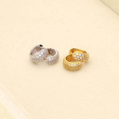 Dome CZ Huggie Earrings in Gold Flashed Sterling Silver, 2 Pairs