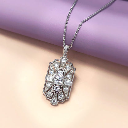 Art Deco Milgrain CZ Necklace in Sterling Silver