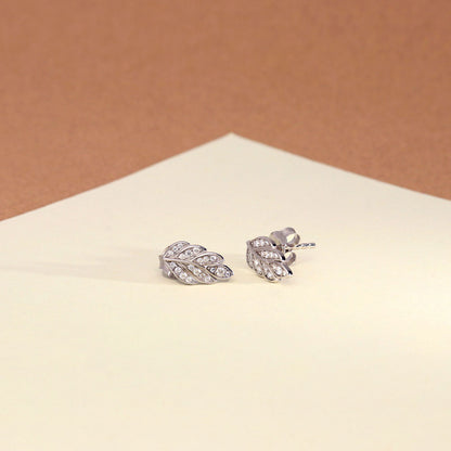 Leaf CZ Stud Earrings in Sterling Silver