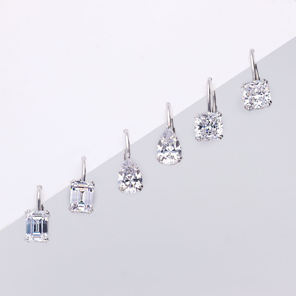 Flatlay view of Solitaire 2.4ct Emerald Cut CZ Leverback Earrings in Sterling Silver, 7 of 9