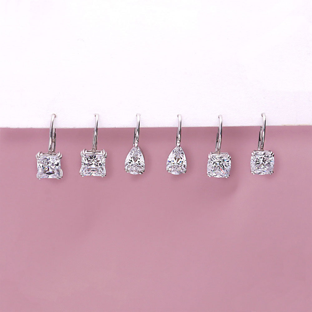 Flatlay view of Solitaire 2.6ct Pear CZ Leverback Dangle Earrings in Sterling Silver, 3 of 7