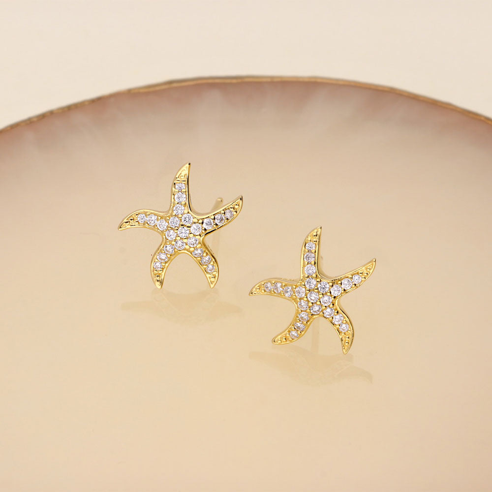 Flatlay view of Starfish CZ Stud Earrings in Sterling Silver, 10 of 12