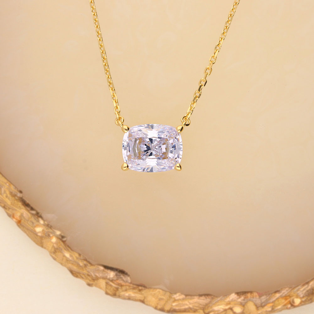 Flatlay view of Solitaire East-West 3.5ct Radiant CZ Necklace in Sterling Silver, 5 of 8