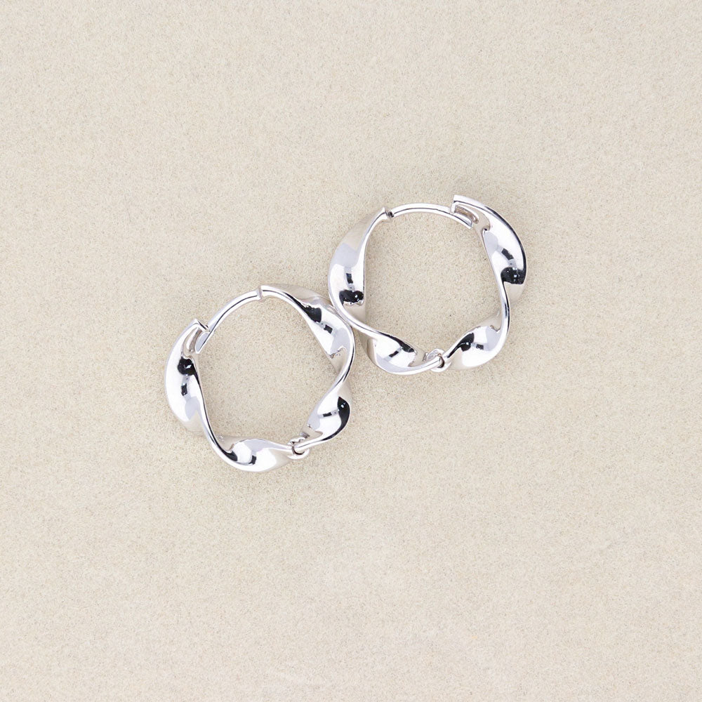 Flatlay view of Woven Small Hoop Earrings in Sterling Silver 0.6 inch, 5 of 8
