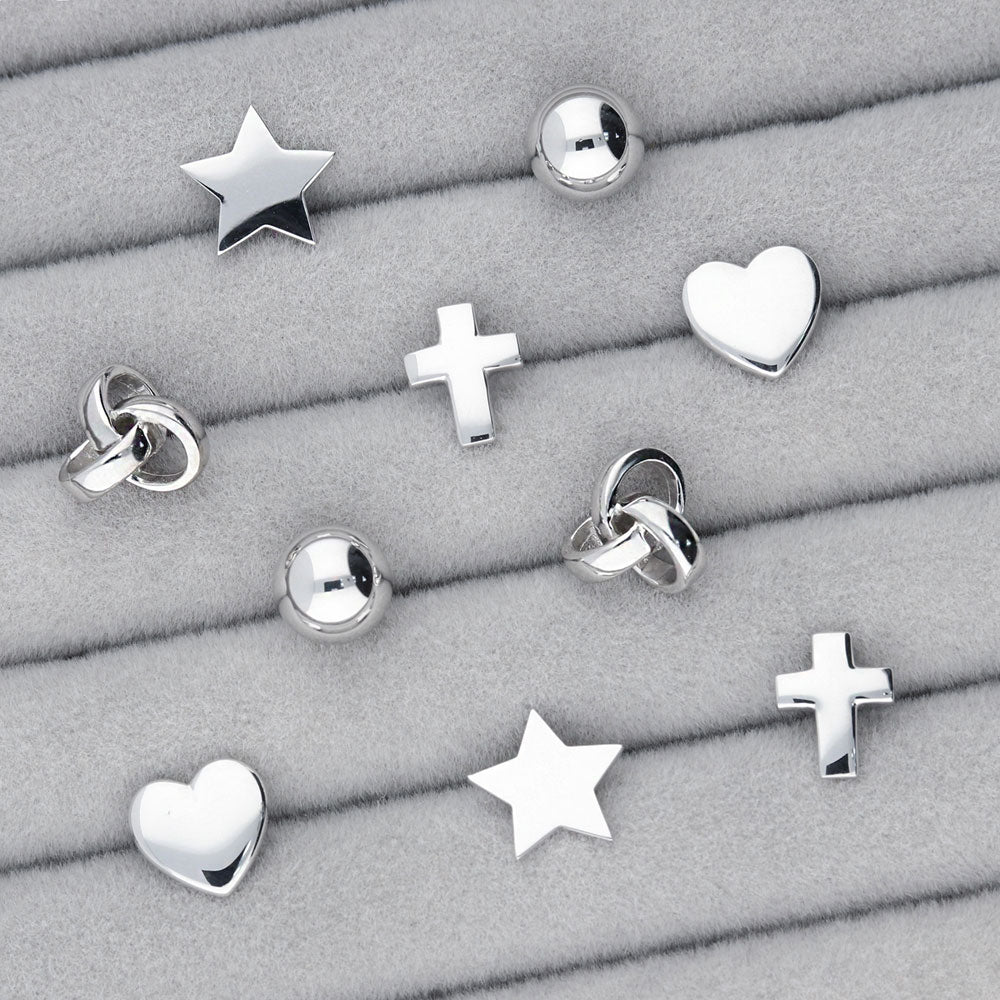 Flatlay view of Cross Stud Earrings in Sterling Silver, 2 Pairs, 10 of 11