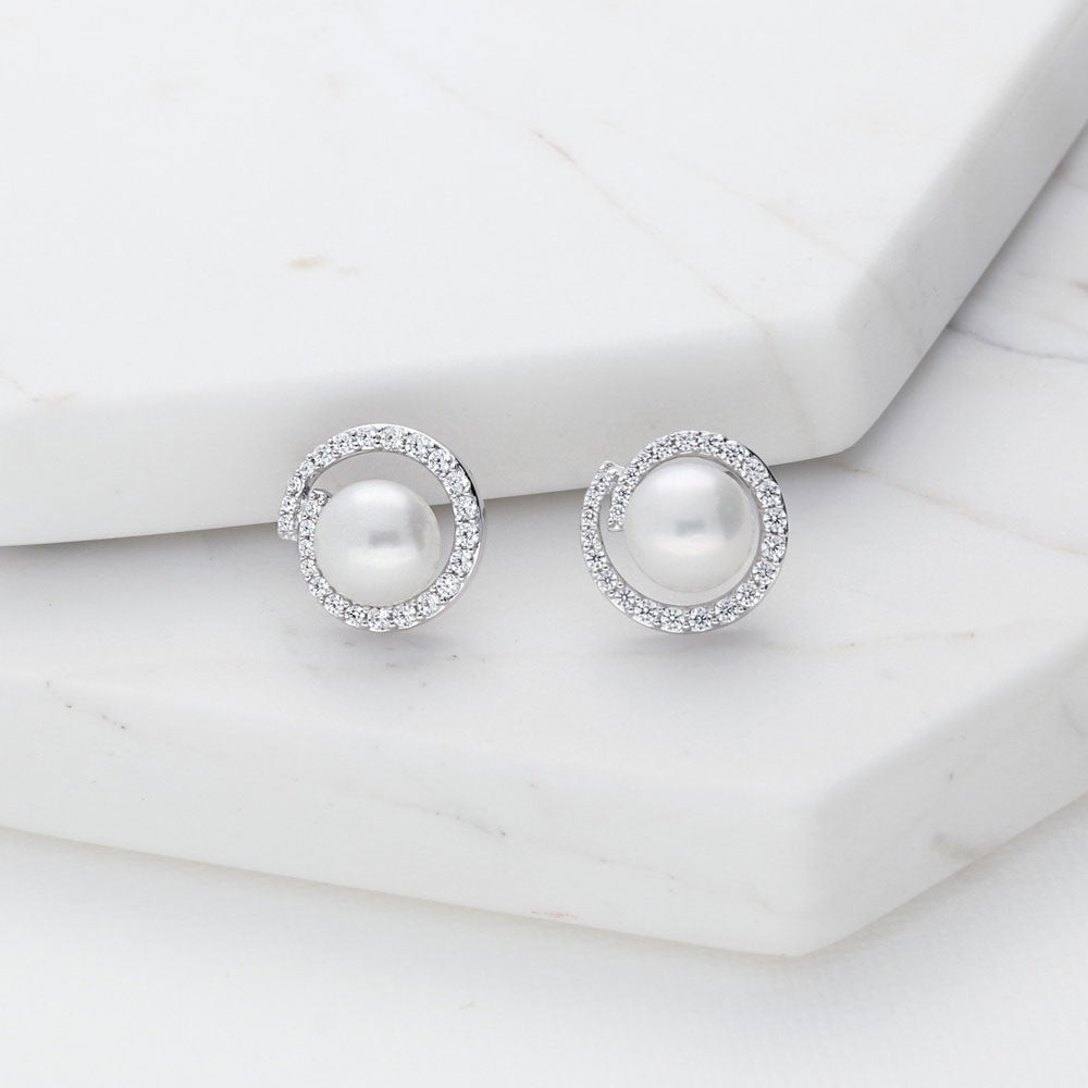 Sterling Silver 2-Stone Cubic Zirconia CZ Stud Earrings