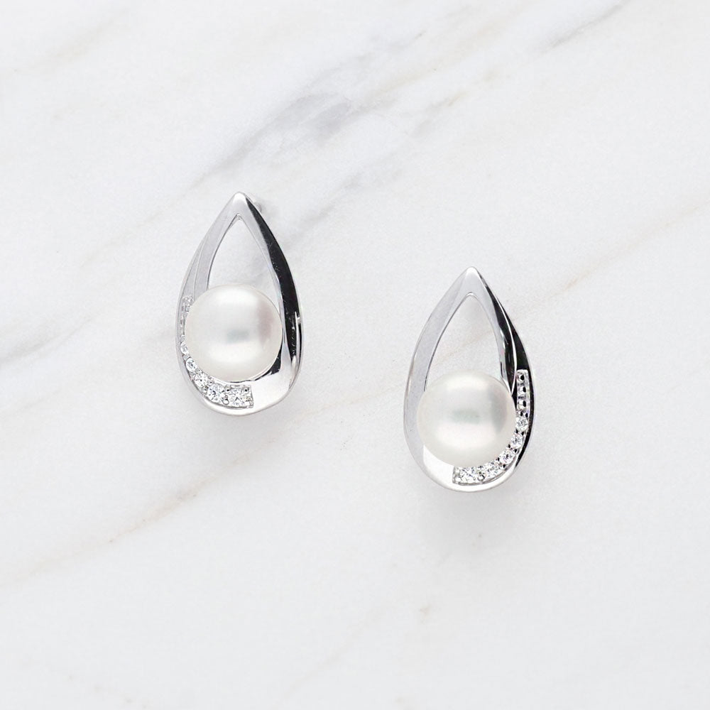 Sterling Silver 2-Stone Cubic Zirconia CZ Stud Earrings