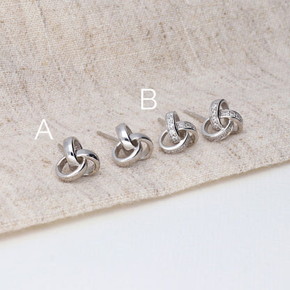 Love Knot CZ Necklace and Earrings in Sterling Silver