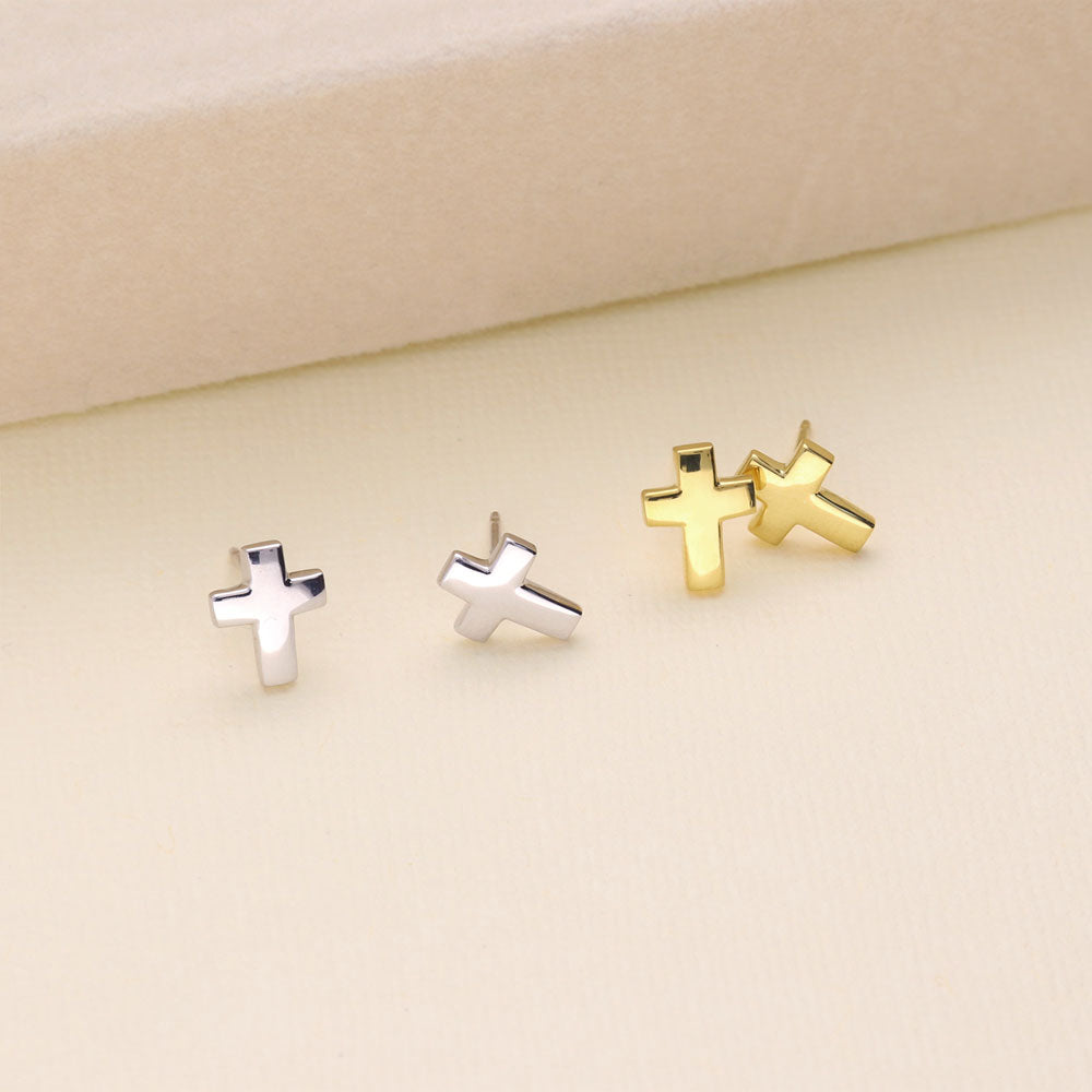 Cross Stud Earrings in Sterling Silver