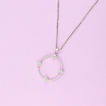 Open Circle Flower CZ Pendant Necklace in Sterling Silver