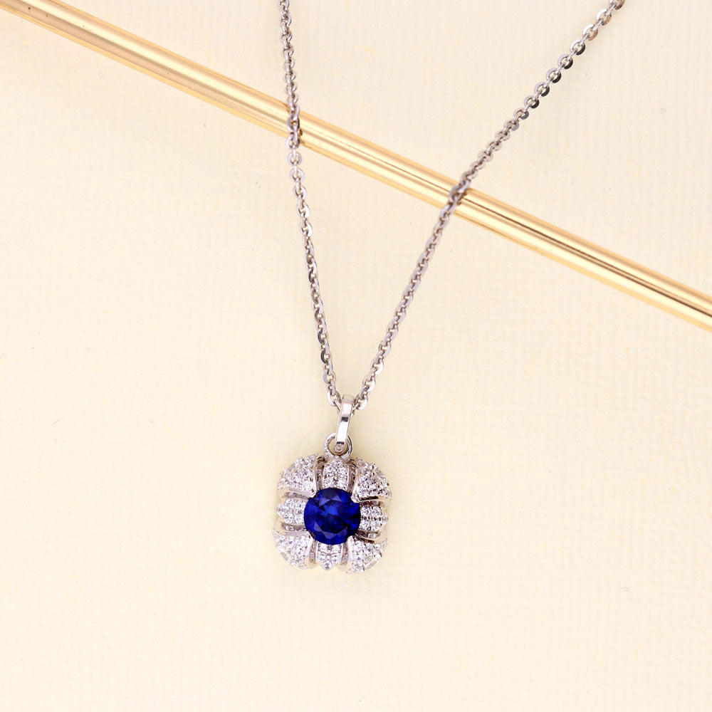 Flatlay view of Square Sapphire-Blue CZ Necklace in Sterling Silver, 3 of 8