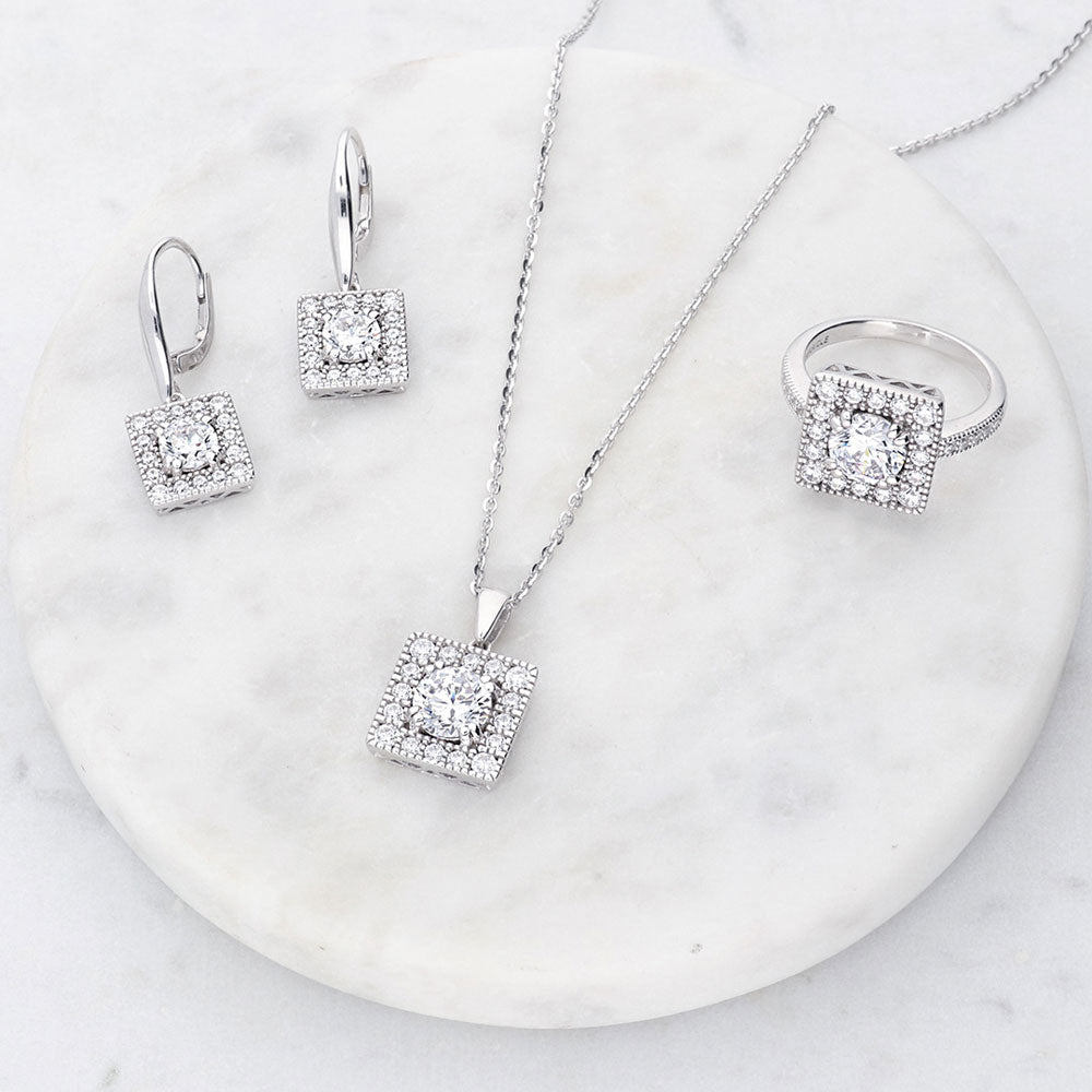 Flatlay view of Halo CZ Ring in Sterling Silver, 14 of 15